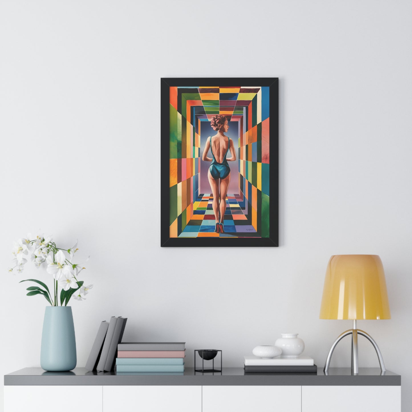 A woman in a color tunnel
