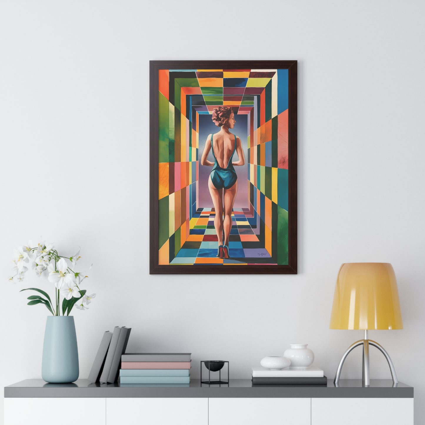 A woman in a color tunnel