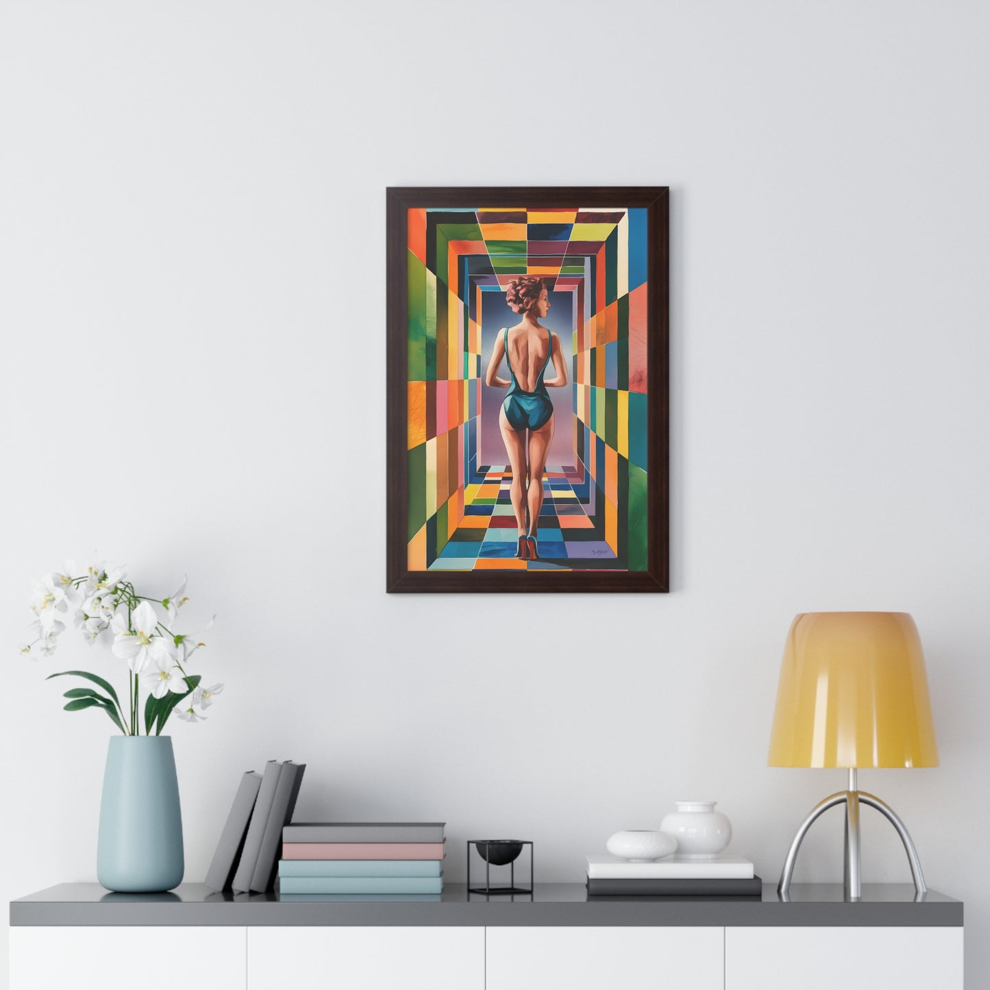 A woman in a color tunnel